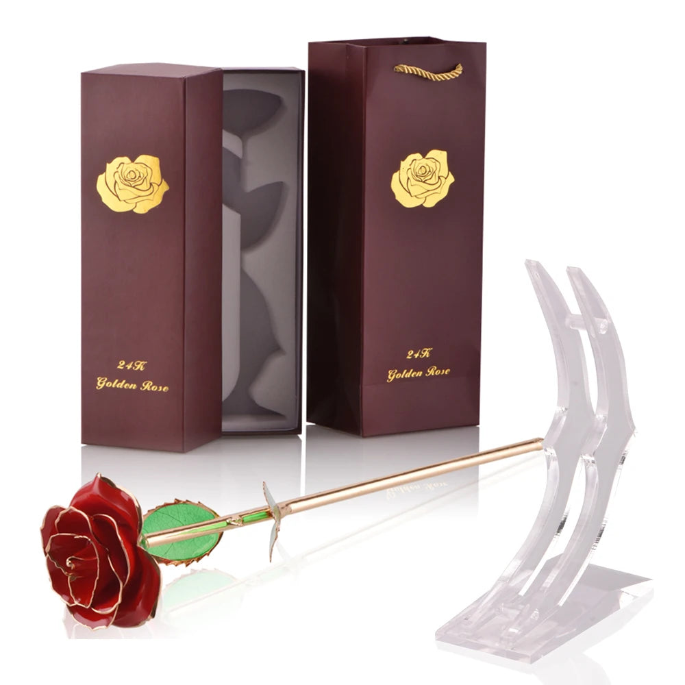 Gifts for Women 24K Gold Dipped Rose with Stand Eternal Flowers Forever Love in Box Girlfriend Wedding Valentine Gift for Her