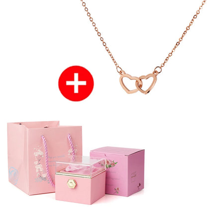 2024 New Valentine'S Day Gift Custom for Women Double Heart Engraved Name Steel Necklace Eternal Rose Box Wedding Ring Box