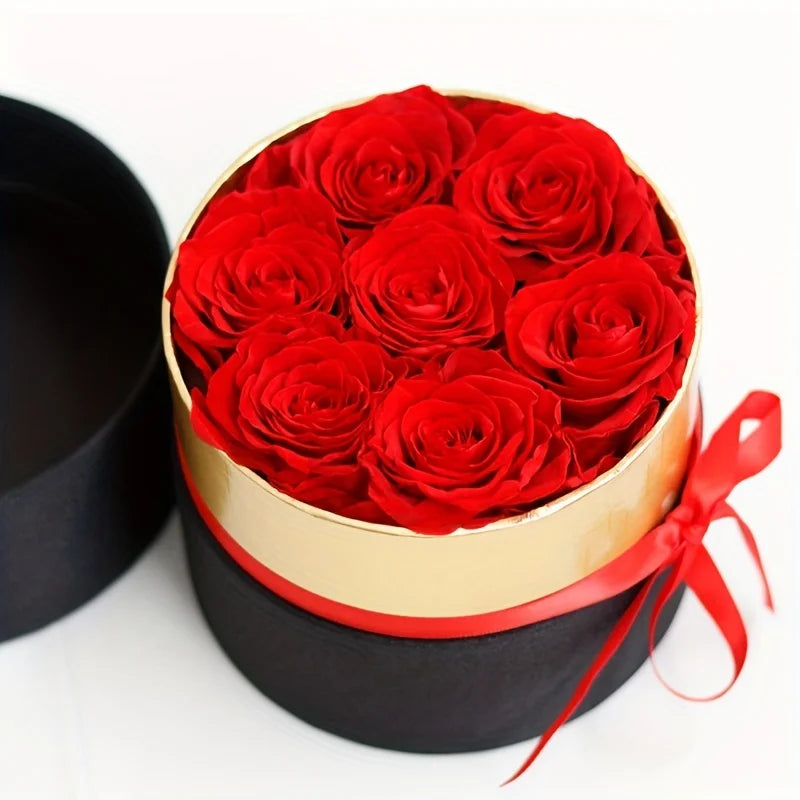 1/7/12PCS Natural Peserved Rose Eternal Forever Real Roses round Box Immortal Roses Mothers Valentines Day Gifts