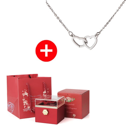 2024 New Valentine'S Day Gift Custom for Women Double Heart Engraved Name Steel Necklace Eternal Rose Box Wedding Ring Box