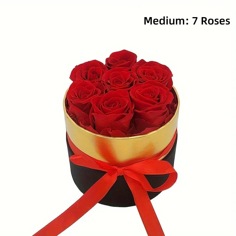 1/7/12PCS Natural Peserved Rose Eternal Forever Real Roses round Box Immortal Roses Mothers Valentines Day Gifts